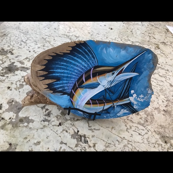 Hand painted fish on wood by artist Carol Ross - Picture 1 of 3
